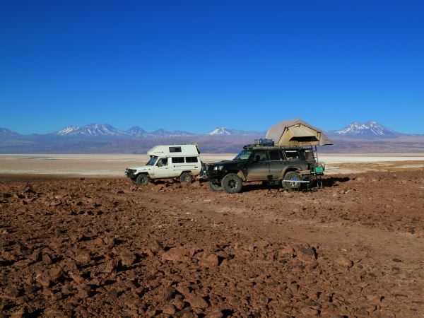 Stellplatz mit Blick auf den Salar de Atacama